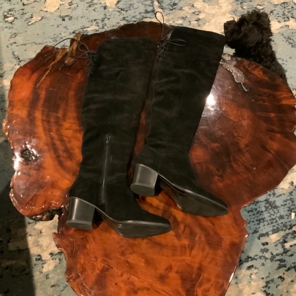 COPY - Black suede over the knee high heeled boots NWOT 6 - Picture 2 of 3